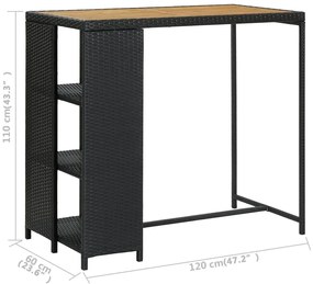Mesa de bar com prateleiras 120x60x110 cm vime PE preto
