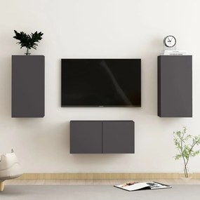vidaXL 3 pcs conjunto de móveis de TV contraplacado cinzento