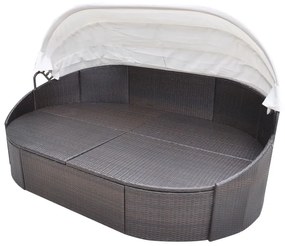 Espreguiçadeira de exterior com toldo vime PE castanho