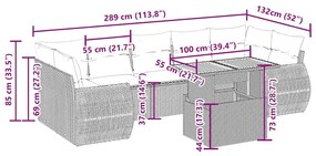 8 pcs conjunto de sofás p/ jardim com almofadões vime PE bege