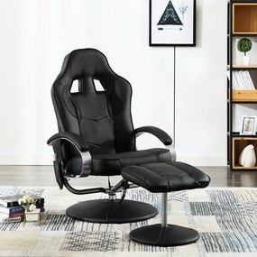 vidaXL Cadeira massagens c/ apoio pés couro artificial preto