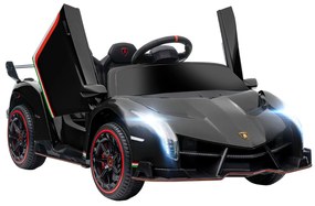 HOMCOM Carro Elétrico Lamborghini 12V Velocidade Máxima 7 km/h com Controlo Remoto MP3 Luzes e Cinto de Segurança 111x61x45 cm Preto | Aosom Portugal