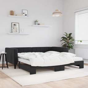 vidaXL Sofá-cama com gavetão e colchões 100x200 cm veludo preto