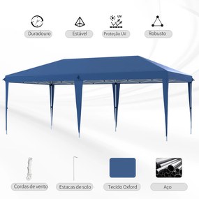 Tenda Dobrável 6x3 Tenda de Jardim Portátil com Bolsa de Transporte Tecido Oxford para Exterior Festas Acampamento Azul