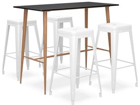 vidaXL 5 pcs conjunto de bar preto e branco