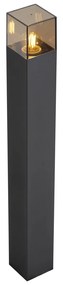 Balizador moderno para exterior preto com vidro fumê 70cm com sensor crepuscular IP44 - Denmark Moderno