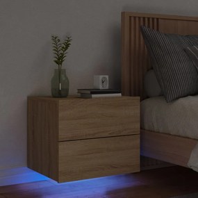 Mesa de cabeceira de parede com luzes LED carvalho sonoma
