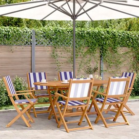 7pcs conjunto jantar jardim tecido/madeira maciça azul e branco