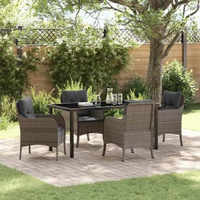 vidaXL Conjunto de Jantar de Jardim com Almofadas Cinza Vime Poliéster
