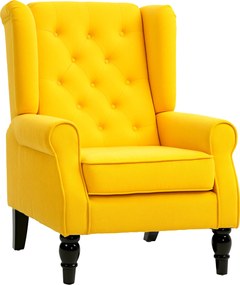 Poltrona de Sala com Apoios de Braço e Pernas de Madeira Capacidade de 160 kg para Quarto Escritório 74x86x102 cm Amarelo