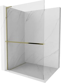 Mexen Kioto+ L parede de chuveiro com prateleira Walk-in 75 x 200 cm, transparente, dourada - 800-075-123-50-00