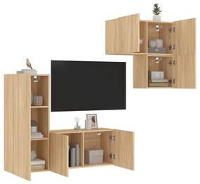 4 pcs móveis de parede p/ TV derivados madeira carvalho sonoma