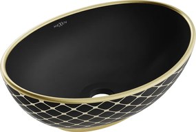 Mexen Elza lavabo de bancada 40 x 33 cm, preto mate/padrão dourado quadrado - 21014029