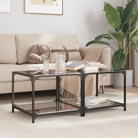 vidaXL Mesas de centro c/ topo em vidro preto 2 pcs 50x50x40 cm aço