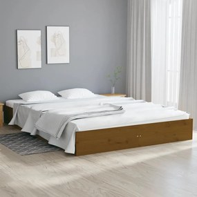 Estrutura cama king 150x200 cm madeira maciça castanho-mel