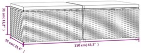 Apoios de pés para jardim com almofadões 2 pcs vime PE castanho