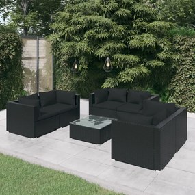 vidaXL 7 pcs conjunto lounge de jardim c/ almofadões vime PE preto