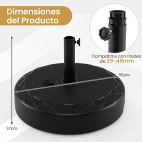 Base para guarda-sol em HDPE recheável de 52 kg com 2 adaptadores para postes redondos de 39/49 mm – Exterior, jardim, terraço, pátio, piscina Preto