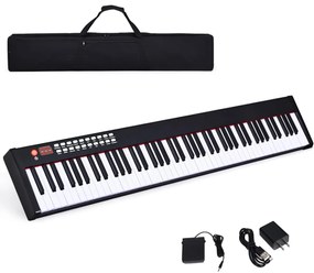 Piano digital de 88 teclas com função Bluetooth Piano eletrónico para principiantes com pedal de sustain 127 x 21,5 x 6,5 cm Preto