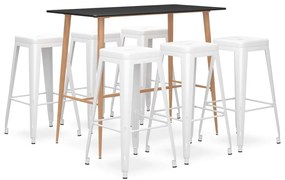 vidaXL 7 pcs conjunto de bar preto e branco