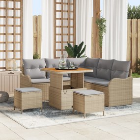 vidaXL Conjunto de Sofá de Jardim com 8 Peças e Almofadas Bege Rattan Poliéster Acácia