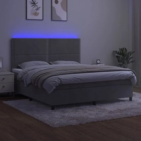 Cama box spring c/ colchão/LED 160x200 cm veludo cinzento-claro