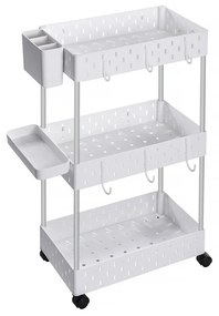 Carrinho de armazenamento com 3 prateleiras, rodas e acessórios | SONGMICS | 38 x 22 x 72 cm | branco | KSC011W01.