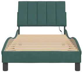Estrutura de cama c/ luzes LED 90x200 cm veludo verde-escuro