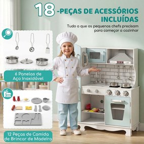 Cozinha de Madeira com Luzes e Sons, Exaustor, Dispensador de Água, Máquina de Café, Frigorífico e Forno