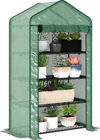 Estufa de jardim 90 x 49  x 160 cm para varanda com prateleiras, 4 níveis, , aço galvanizado, cobertura removível em PE de alta densidade, verde
