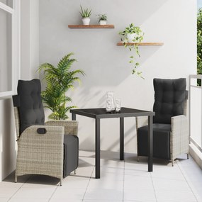 Conjunto de Jantar de Jardim de 3 Peças Cinza Claro Vime Poliéster