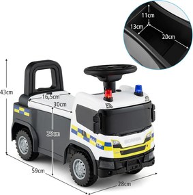 Andarilho Carro de bombeiros 59 x 28 x 43 cm com volante Luzes Sirenes Buzina e música para pisar Branco