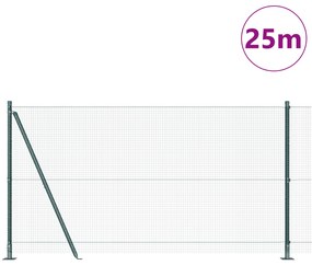 Cerca de Fio Soldado com 13 Postes Reforçados Verde 1,2x25 m Aço