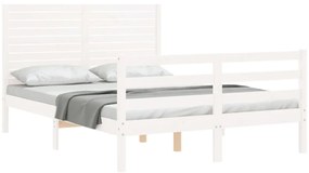 Estrutura de cama de casal c/ cabeceira madeira maciça branco
