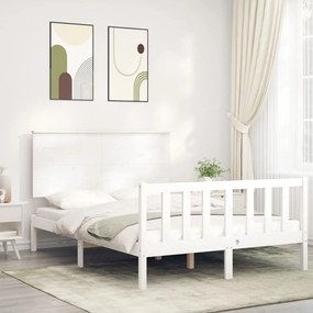 3193372 vidaXL Estrutura de cama de casal c/ cabeceira madeira maciça branco