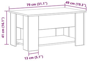 Mesa de Café em Carvalho Preto 79x49x41 cm Feita de Madeira Engenharia