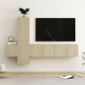 Conjunto de 5 Móveis de Parede de TV Faial S - Carvalho - Design Moder