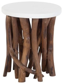 Mesa de apoio branca com pés entrelaçados em teca HOUMA Beliani