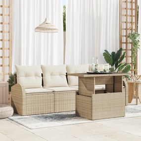 vidaXL Conjunto de Sofá de Jardim de 5 Peças com Almofadas Bege de Polirattan