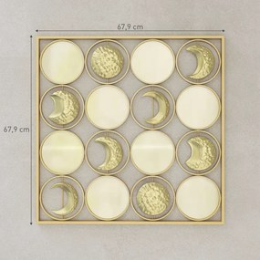Decoração de Parede Metálica de Fases Lunares 67,9x67,9 cm com 16 Discos para Sala Quarto Corredor Dourado