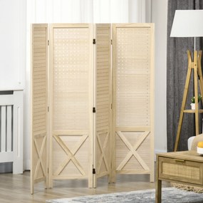 Biombo de 4 Painéis Separador de Ambientes Dobrável 152x1,7x144,5 cm Painéis com Orifícios para Pendurar Madeira