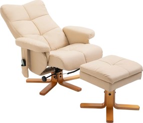 Poltrona de relaxamento com massagem e pufe, poltrona giratória a 360°, encosto reclinável, 80 x 86 x 99 cm, creme