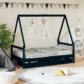vidaXL Estrutura cama infantil c/ gavetas 80x160 cm pinho maciço preto