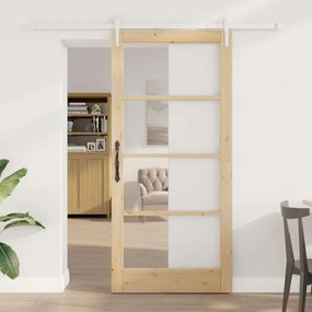 Porta Deslizante com Conjunto de Ferragens 93x202 cm Madeira de Pinho