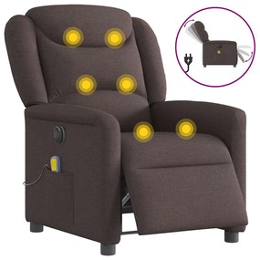 vidaXL Poltrona reclinável massagens elétrica tecido castanho-escuro