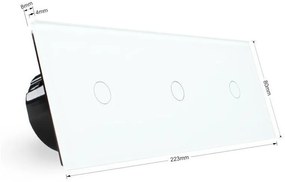 Comutador / interruptor 3 módulos 3 botões tátil + função controlo remoto, Painel frente preto vidro temperado