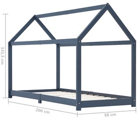 Estrutura de cama para crianças 90x200 cm pinho maciço cinzento