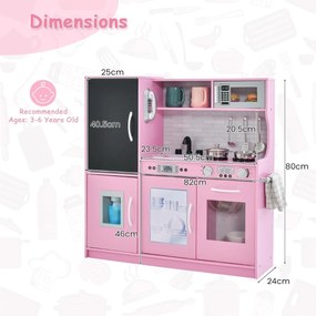 Cozinha de brincar para crianças 82 x 24 x 80 cm com quadro negro, telefone e sons simulados, vários acessórios de madeira, para idades entre 3 e 6 an
