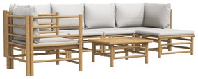 7 pcs conj. lounge de jardim bambu c/ almofadões cinzento-claro