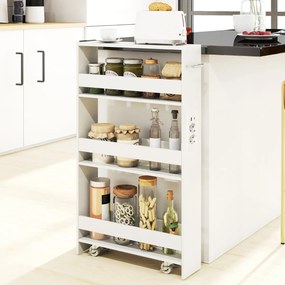 Carrinho cozinha estreito 47,5 x 13 x 80,5 cm com estação de carregamento de 4 níveis com rodas bloqueáveis Branco